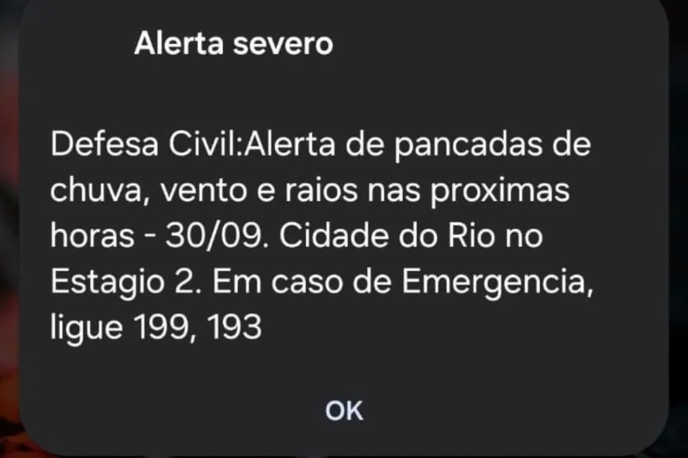 Alerta no celular: Rio entra em Estágio 2 e pode ter chuva, raios e ventos fortes nas próximas horas