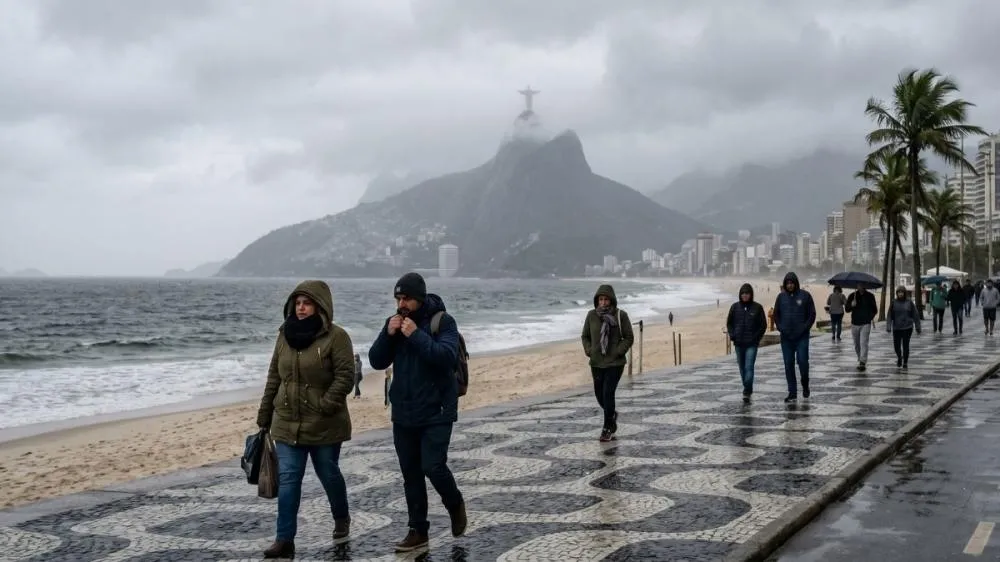 Prepare o casaco! Uma nova frente fria chega ao Rio de Janeiro nesta terça-feira (19), trazendo chuva e queda acentuada na temperatura. Confira a previsão