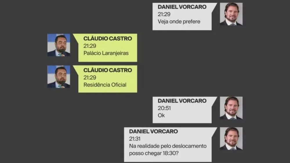 Diálogos de Castro e Vorcaro sobre reunião no Palácio Guanabara — Foto: Reprodução/GloboNews