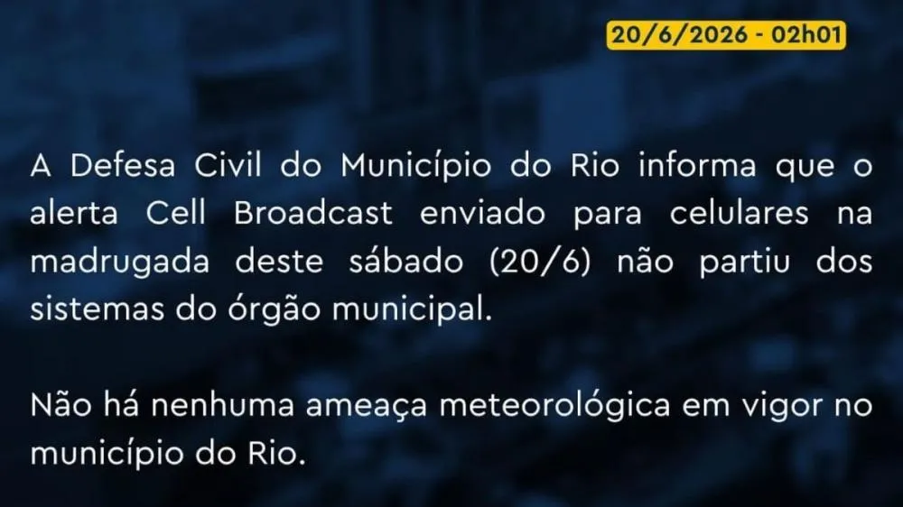 Alerta enviado durante a madrugada não partiu da Defesa Civil do Rio, diz Prefeitura